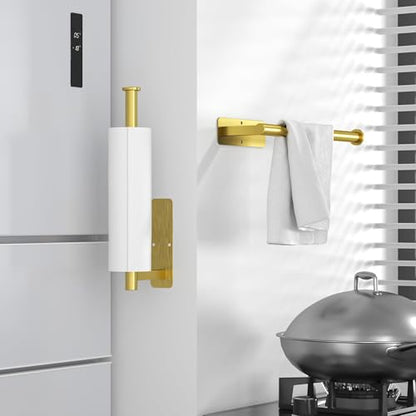 ASTOFLI Paper Towel Holder Under Cabinet No Drilling, Self Adhesive Paper Towel Holder Wall Mount for Kitchen Rack, Under Counter Napin Holder No Drill, RV, 304 Stainless Steel, Gold Brass - color: Gold