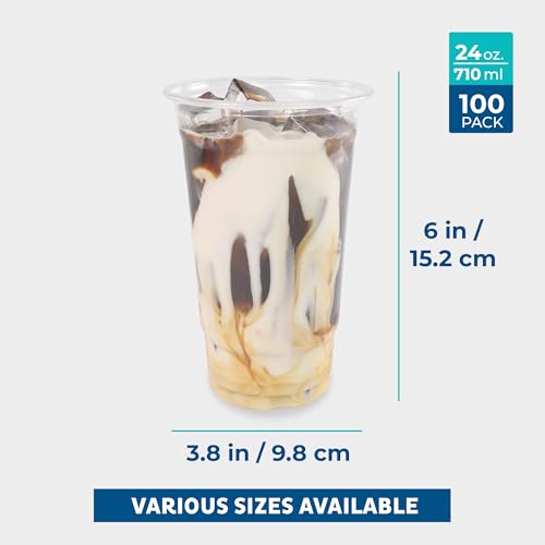 Freshware Clear Plastic Cups [100 Pack - 24 oz] Disposable Cups for Iced Coffee, Smoothie, Milkshake, Cold Drinks - size: 24 oz. [100PK]