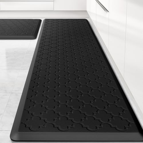 Kitchen Mat 2 PCS Cushioned Anti-Fatigue Floor Mat Standing Mat for Kitchen - color: Black, size: 20"x30"+20"x60"