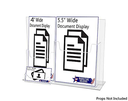 Marketing Holders 11" x 8.5" Sign Holder with 4" and 5.5" Brochure Pockets and 3.5" x 2" Business Card Slot Countertop Advertisement Ad Frame Multi Slot Compartment Space Saver