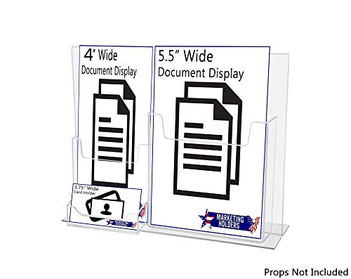 Marketing Holders 11" x 8.5" Sign Holder with 4" and 5.5" Brochure Pockets and 3.5" x 2" Business Card Slot Countertop Advertisement Ad Frame Multi Slot Compartment Space Saver