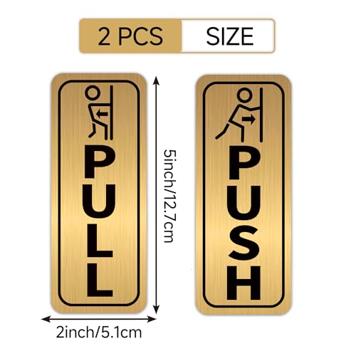 2PCS Push Pull Door Stickers Sign, Self-Adhesive Durable Waterproof Brushed Gold Vinyl Push-And-Pull Sign Decals for Home, Business, Stores, Cafes, Shops Glass Doors & Handles (Small) - color: Push Pull 015G