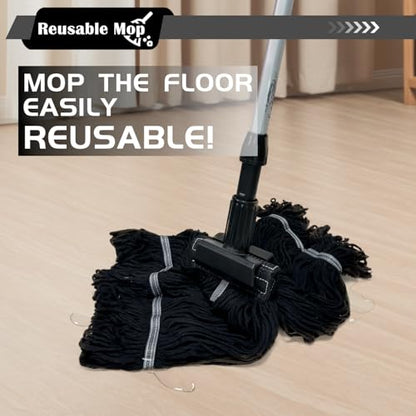 Heavy Duty Wet Industrial Cleaning Mop Head – 21 oz Black mop Head Replacement Cotton Washable Industrial mop Heads Heavy Duty for Commercial & Home Cleaning（Balck） - color: Black, size: 5 Pack