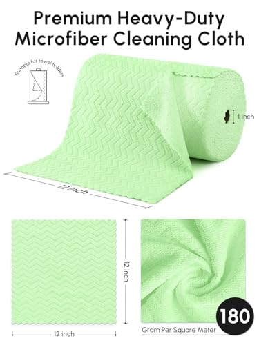 Microfiber Cleaning Cloths Roll 75 Pack 12x12 Inch Lint Free - color: Green Ripple