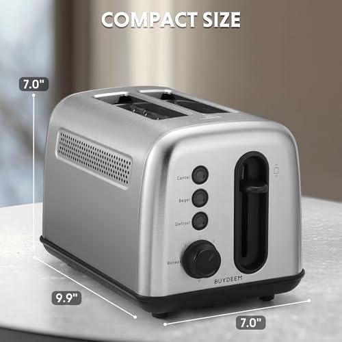 BUYDEEM DT420 2-Slice Toaster, 6 Shade Settings, 1.5" Wide Slots, Silver - size: 2-Slice