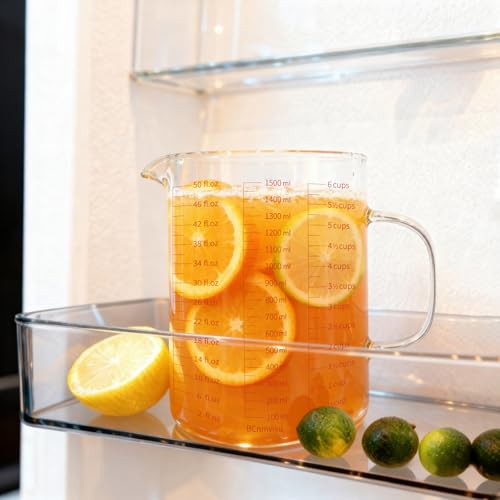 BCnmviku Glass Measuring Cup 6CUPS/1500ML/50OZ High Borosilicate [Insulated Handle | V-Shaped Spout]For Prepping Baking and Cooking Preheated Oven Dishwasher Freezer and Microwave Safe - size: 1500ML