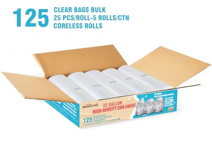 BEIDOU-PAC 33 Gallon Trash Bags, 125 Count Bulk, Heavy Duty Clear Plastic Recycling Bags, Multi-purpose Garbage Bags for Home Commercial, Outdoor, Construction, Industrial, Lawn, Leaf - style: 33 Gallon |125 Count