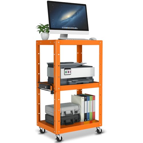 Auto Dynasty Adjustable AV Cart w/Power Strip, 4 ft Rolling Stand, Orange - color: Orange