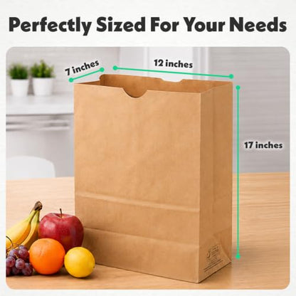 DURO 57# Heavy Duty Brown Grocery Bags, No Handles, 12x7x17 In, 500 Ct - size: 1 Count (Pack of 500)