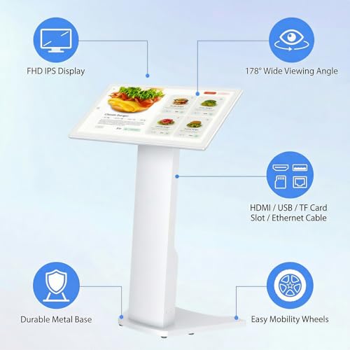 21.5 inch Touch Screen Self Service Kiosk, Floor Standing Digital Signage Display, FHD Android Interactive Information Kiosk for Retail Stores, Restaurants, Shopping Mall Wayfinding, Advertising - size: 21.5 Inch