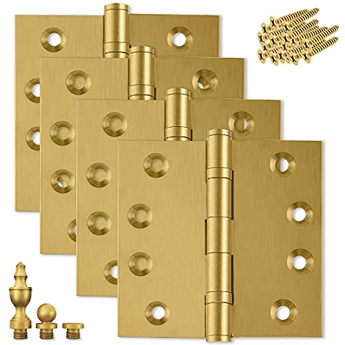 Heavy Duty Door Hinge Matte Brass Ball Bearing 4x4 Inch Heavy Duty with Decorative Screw-on Tips Included - Set of 24 Solid Brass Hinges (Satin Brass) - color: Satin Brass