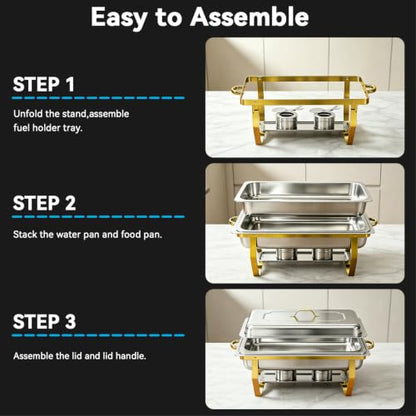 9QT Chafing Dishes for Buffet 4 Pack with 4 Full-Size Pans, Gold