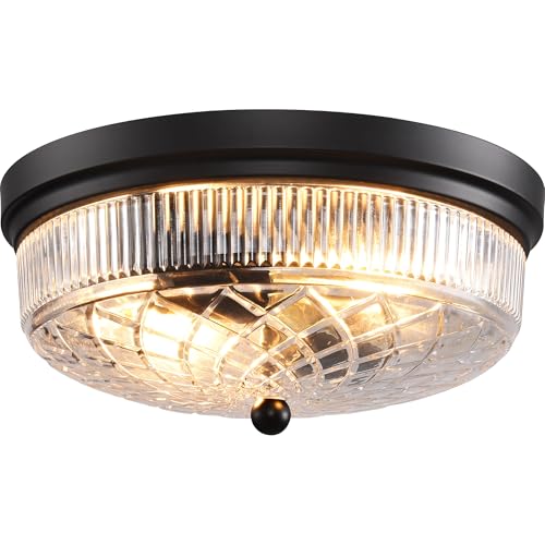 Semi Flush Mount Ceiling Light with Clear Glass Shades,3-Lights Industrial Semi Flush Mount Ceiling Light, 3-Light Industrial Black Light Fixtures Ceiling Mount for Kitchen Living Room Foyer - color: 2-Light Clear Glass Ceiling Light, size: 1 Pack