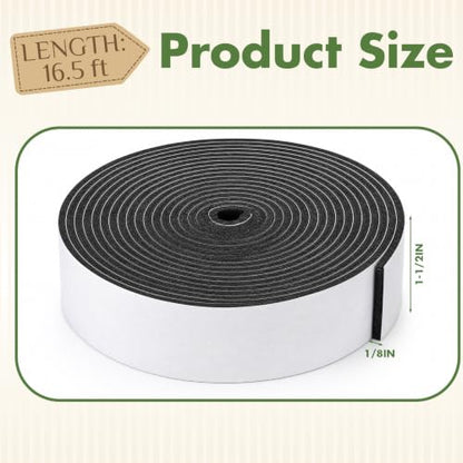 Nuanchu 1 Pcs Foam Weather Stripping, 1-1/2in Wide X 1/8in Thick X 16.5ft - size: 1-1/2in Wide X 1/8in Thick X 16.5ft
