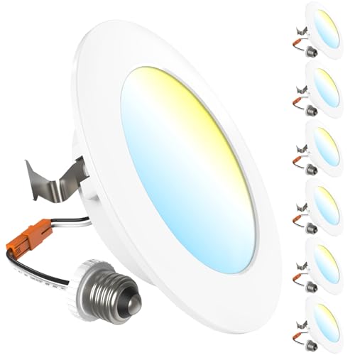 Sunco 6 Pack 4 Inch Retrofit LED Flat Recessed Can Lights, 5CCT, 10W=60W
