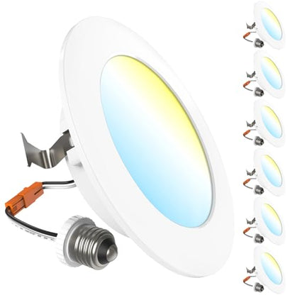 Sunco 6 Pack 4 Inch Retrofit LED Flat Recessed Can Lights, 5CCT, 10W=60W