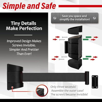 DuraSteel Wall Mount Crowd Control Retractable Belt Barrier - 6.5 Ft Black Retractables Barrier Belt w/ABS Casing Do Not Enter Crowd Control Barriers Line Divider NOT Stanchions with Retractable Belts - color: Black Belt, size: Guardian 2.0 Black Case