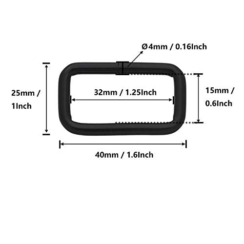 BIKICOCO Metal Rectangle Ring Buckles Square Strap Webbing Belt Rings for Bag Purse Non Welded 1-1/4 x 5/8 Inch - color: Black X 20 Pcs