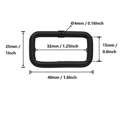 BIKICOCO Metal Rectangle Ring Buckles Square Strap Webbing Belt Rings for Bag Purse Non Welded 1-1/4 x 5/8 Inch - color: Black X 20 Pcs