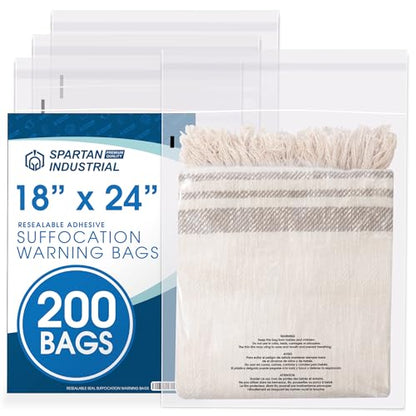 18” X 24” (200 Count) Self Seal Clear Poly Bags with Suffocation Warning - size: 18" X 24"