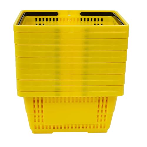 12 PCS Shopping Baskets with Handles, 18L Stackable Plastic Grocery Baskets, Heavy Duty Portable Baskets for Supermarket Retail Store Bookstore KTV Home Use, Yellow - color: Yellow