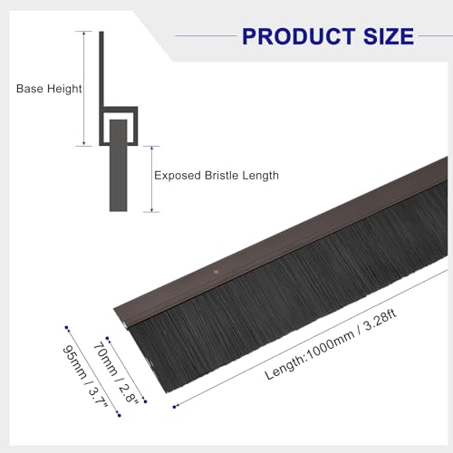 uxcell 2Pcs Door Brush Bottom Sweep H-Shape Aluminum Alloy Base with 2.8-inch Nylon Brush for Home, Industrial (39-inch L x 3.7-inch W, Brown) - color: Brown, Black, size: 39-inch x 3.7-inch x 2.8-inch