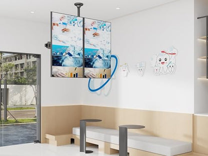 Mount Plus CB-400 2x1 Side by Side Dual Screen Menu Board Ceiling Mount for Portrait Vertical View 37" to 60" TV | Adjustable Height Pole | Max Weight 88 Lbs Per Screen | VESA Patterns Up to 400x600