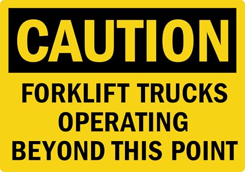 StickerJet OSHA Caution Sign Forklift Trucks Operating Beyond This Point Stickers – Self Adhesive Vinyl 5-Pack, Sign for Warehouse and Industrial Waterproof & UV Resistant (7" x 10") - color: Caution: Trucks Operating Beyond This Point, size: 7" x 10"