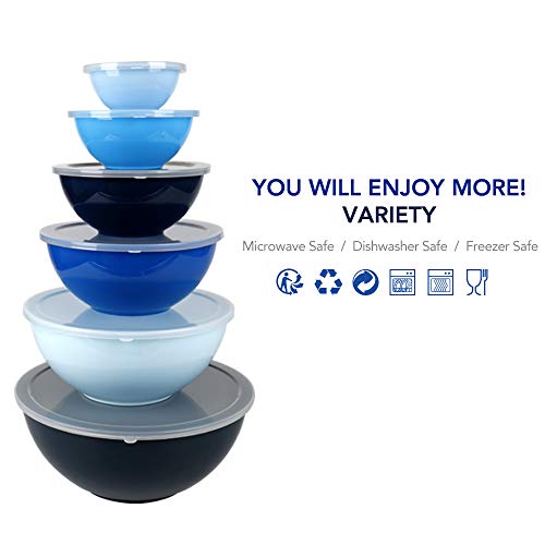 BoxedHome BPA Free Plastic Round Mixing Bowl with Lids, 12 Pack Nesting Bowls with Lids Set, Microwave and Dishwasher Safe Prep & Serving Bowls Great for Mixing, Baking, Serving (Blue, 12pcs) - color: Blue