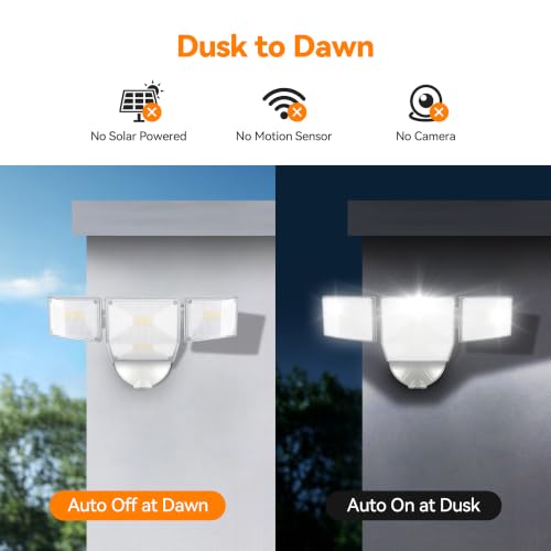 85W 10000LM Dusk to Dawn Outdoor Lighting, 4-Head Super Bright LED Flood Light, 5000K Daylight, IP65 Waterproof Hardwired Exterior Security Light for House Garage, Yard, Backyard (White) - color: White