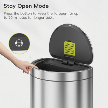 EKO Mirage Semi-Round Motion Sensor Trash Can or Recycling Bin, 47 Liter / 12.4 Gallon Automatic Large Kitchen Trash Can with Deodorizer Compartment, Removable Lid and Bucket, Matte Stainless Steel - size: Mirage Semi-Round 47 liter - Stainless Steel