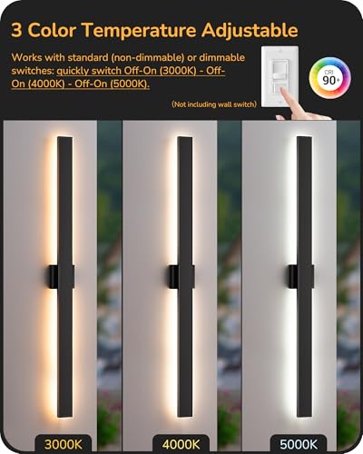 EDISHINE 47.2" LED Outdoor Wall Light, Modern Black Linear Wall Sconce - color: Black, size: 47.2 IN