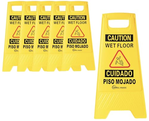 Simpli-Magic 24" Height Wet Floor Caution Signs, 6 Pack – Double-Sided, Bilingual & Foldable Safety Warning Sign – Commercial Grade, Yellow, Plastic - color: Yellow - 6 Pack