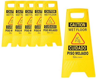 Simpli-Magic 24" Height Wet Floor Caution Signs, 6 Pack – Double-Sided, Bilingual & Foldable Safety Warning Sign – Commercial Grade, Yellow, Plastic - color: Yellow - 6 Pack