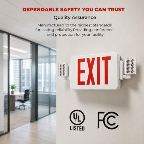 8 Pack Double Sided LED Emergency EXIT Sign Combo, Two LED Lights, Backup Battery, US Standard Red Letter Emergency Exit Lighting, Commercial Grade, 120-277V, Fire Resistant (UL 94V-0)