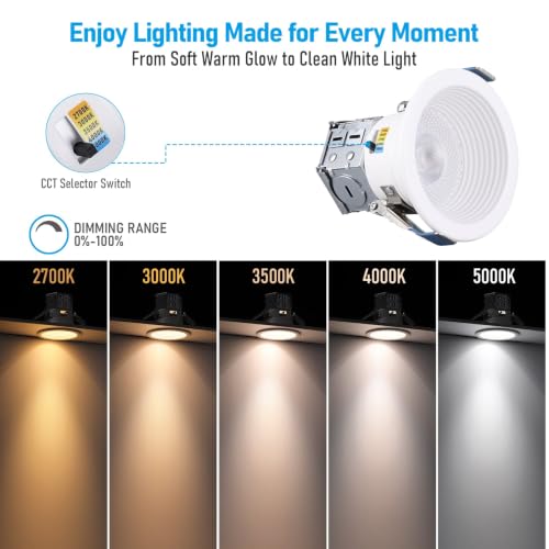 TORCHSTAR 8-Pack 5CCT 3 Inch LED Recessed Light Canless, White - color: White-5CCT, size: 3 Inch