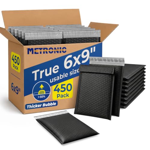 Metronic Bubble Mailers 6x10" 450Pack Padded Envelope True 6x9" Usable Size - color: Black, size: EXtra deep bubble 6.57x10" 450PC