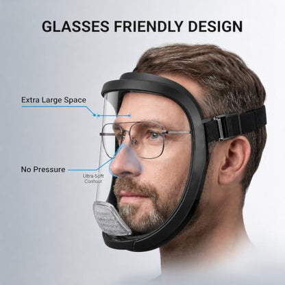 UCC LIFE Full Face Protective Shield Anti-Fog Impact Resistant Adjustable Mask (Black) - color: Black