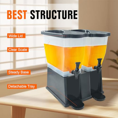 Hakka 6 Gallon Drink Dispenser, Commercial Beverage Dispenser for Parties 22L Double Tank Juice Dispenser with Stand and Spigot for Catering, Buffets, Restaurants - size: 6 Gallon