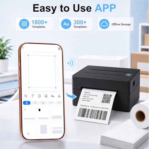 Thermal Shipping Label Printer 4x6 Bluetooth Label Maker for Small Business - color: 1 Black