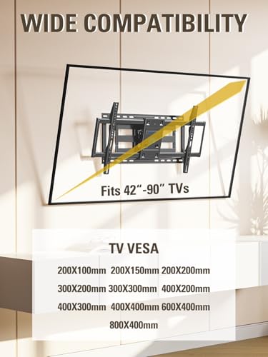 Mounting Dream TV Wall Mount TV Bracket for Most 42-90 Inch TV, Pre-Assembled Full Motion TV Mount with Articulating Arms, Max VESA 800x400mm 132 lbs. Loading, Fits 16", 18", 24" Studs, MD2298-XL - size: For 42"-90" TV, 24" Studs