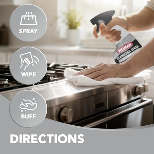 Weiman Stainless Steel Cleaner & Polish Spray with Cloth, Anti-Fingerprint - size: 22 Fl Oz (Pack of 1)