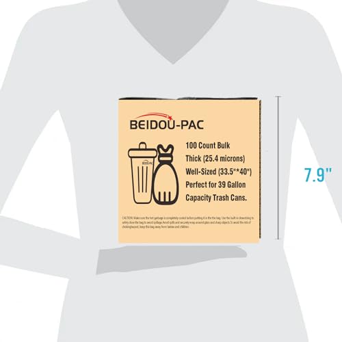 BEIDOU-PAC 39 Gallon Lawn & Leaf Trash Bags Drawstring, 100 Count, Heavy Duty Black & Unscented Plastic Bags, Multi-purpose Garbage Bags for Home Commercial, Outdoor, Construction, Industrial - style: 39 Gallon |100 Count