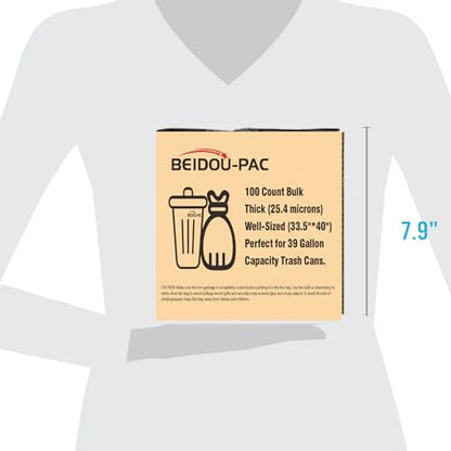 BEIDOU-PAC 39 Gallon Lawn & Leaf Trash Bags Drawstring, 100 Count, Heavy Duty Black & Unscented Plastic Bags, Multi-purpose Garbage Bags for Home Commercial, Outdoor, Construction, Industrial - style: 39 Gallon |100 Count