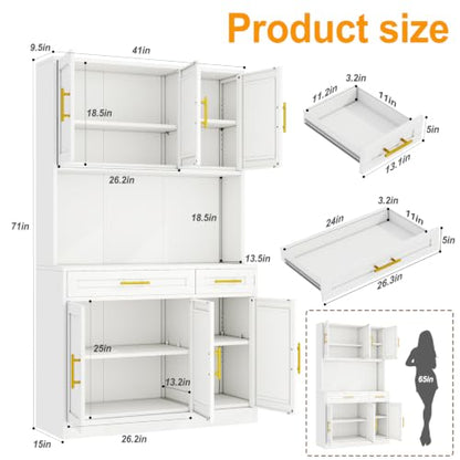 GAIOUS 71" Metal Kitchen Pantry Cabinet, Buffet Sideboard with Drawers - color: White, size: 15"D x 41"W x 71"H
