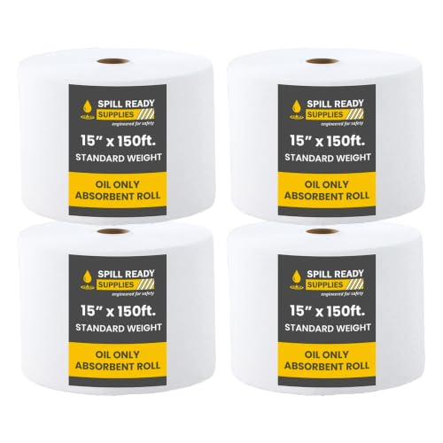 (4 Rolls) Oil Absorbent Pads Roll 15" x 150' - Hydrophobic Absorbent Mat, Absorbs Up to 19 gal. per roll - Perforated Sorbent Mat Roll for Oil and Fuel Spills, Oil Absorbing Sheets - White - color: 15" x 150' Standard Roll, size: 4