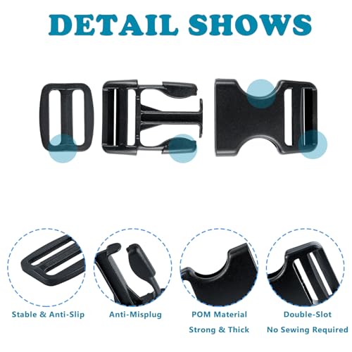 Buckle Straps Set 1'' - 6 Yards Nylon Webbing 1 inch, 6 PCS Dual Side Release Buckles, 12 PCS Tri-Glide Sliders, Heavy Duty Dual Adjustable No Sewing Kit - size: 1 inch