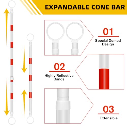 Huwena 12 Pcs Retractable Safety Traffic Cone Bar Length from 4 to 7.2ft