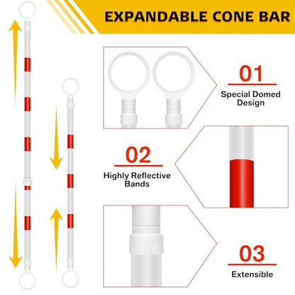 Huwena 12 Pcs Retractable Safety Traffic Cone Bar Length from 4 to 7.2ft