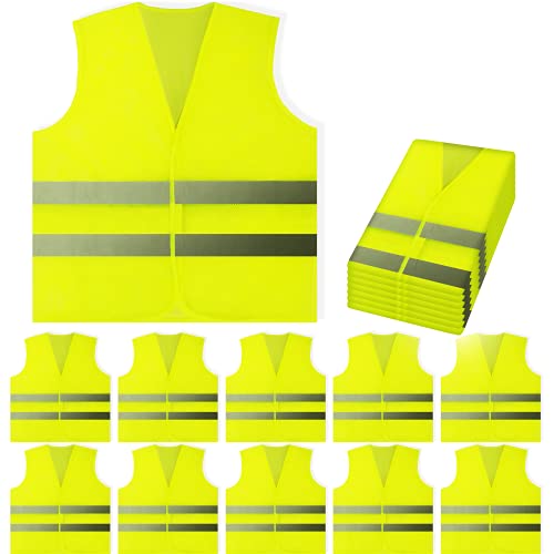 PeerBasics Safety Vests 10 Pack - Yellow Reflective High Visibility, Hi Vis Silver Strip, Men Women, Work, Cycling, Runner, Surveyor, Volunteer, Crossing Guard, Road, Construction, Neon (Mesh, 10) - color: Yellow, size: 10